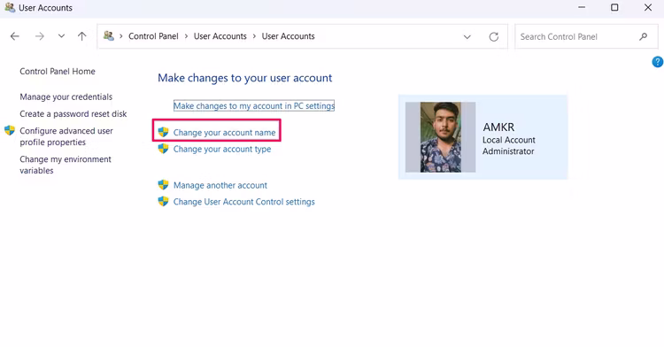 نام Administrator را با استفاده از کنترل پنل تغییر دهید